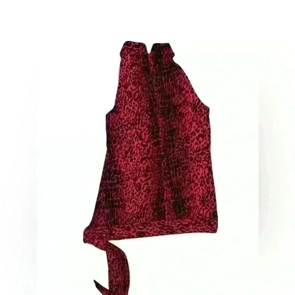 Mkors red/black  animalprint Sz S/P Sleeveless Mock Neck Mob Wife Office Siren - Picture 2 of 7